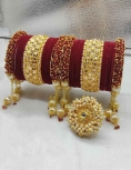 Gold Rodium Polish Red and Maroon Bangles in Metal Alloy with Beads
