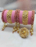 Gold Rodium Polish Pink and Majenta Bangles in Metal Alloy with Beads