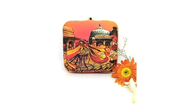 Orange Wedding Special Digital Print Clutch