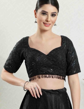 Black Sweetheart Neck Fancy Blouse 