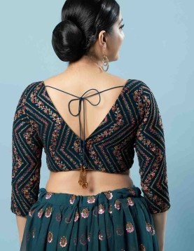 Fire Blue V Neck Fancy Blouse 