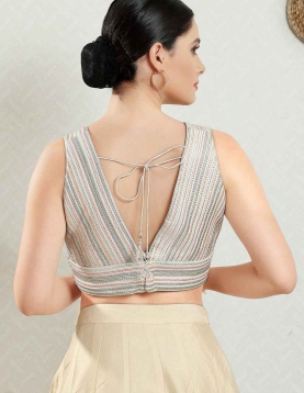 White Multi V Neck Fancy Blouse 