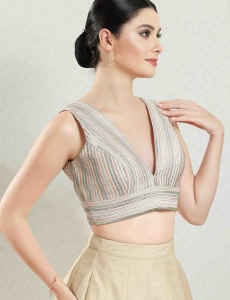 White Multi V Neck Fancy Blouse 