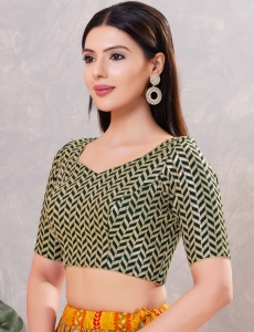 Bottle Green & Gold Chevron Sequined Blouse