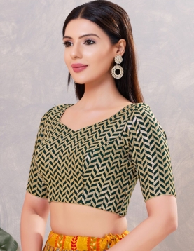 Bottle Green &amp; Gold Chevron Sequined Blouse