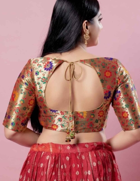 Multi- Gold Sweet Heart Neck Traditional Blouse 