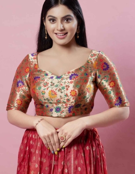 Multi- Gold Sweet Heart Neck Traditional Blouse 