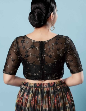 Black Net Embroidery Round Neck Fancy Blouse