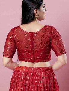 Maroon Net Embroidery Round Neck Fancy Blouse