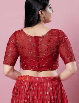 Maroon Net Embroidery Round Neck Fancy Blouse