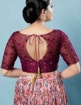 Wine Net Embroidery Round Neck Fancy Blouse