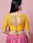 Yellow Net Embroidery Round Neck Fancy Blouse