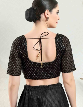 Net Embroidery Round Neck Fancy Blouse In Black