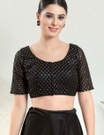 Net Embroidery Round Neck Fancy Blouse In Black