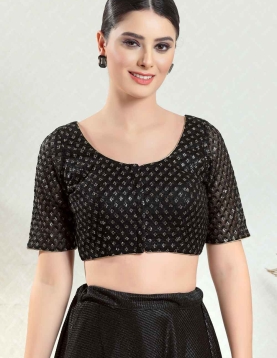 Net Embroidery Round Neck Fancy Blouse In Black