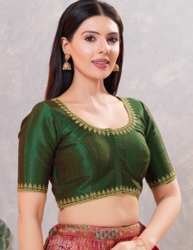 Bottle Green Minimalist Zari Blouse