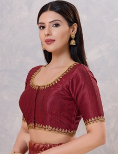 Dark Maroon Minimalist Zari Blouse