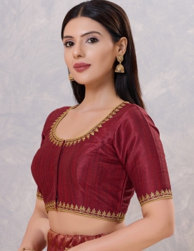 Dark Maroon Minimalist Zari Blouse