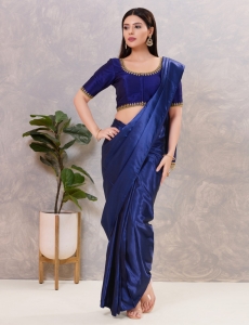 Navy Blue Minimalist Zari Blouse