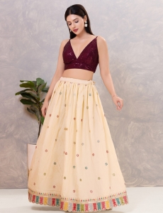 Midnight Sequin V-Neck Bustier Blouse in Dark Maroon