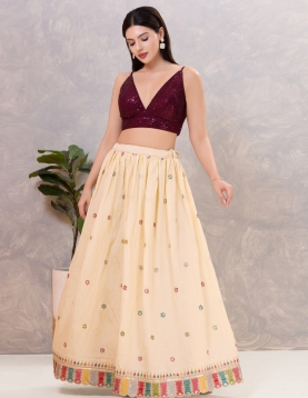 Midnight Sequin V-Neck Bustier Blouse in Dark Maroon