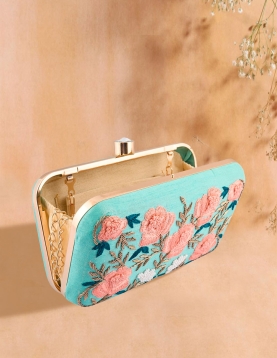 Resham Handwork Sea Green Clutch With Sling