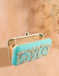  Floral Vine Handwork Sea Green Clutch With Sling