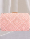 Lucknowi Geometric Embroidered Peach Clutch With Sling