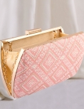 Lucknowi Geometric Embroidered Peach Clutch With Sling