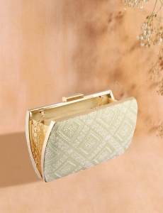 Pastel Lucknowi Embroidered Light Green Clutch With Sling