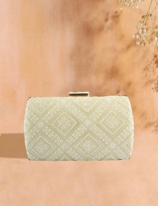Pastel Lucknowi Embroidered Light Green Clutch With Sling