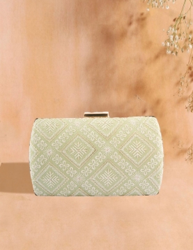 Pastel Lucknowi Embroidered Light Green Clutch With Sling