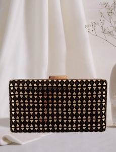 Mirrorwork Embellished Black Clutch