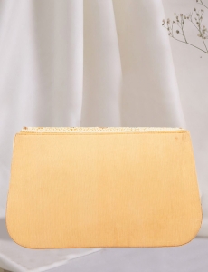 Raw Silk Jewel Embellished Cream Pearl Clutch