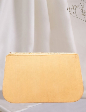 Raw Silk Jewel Embellished Cream Pearl Clutch