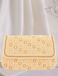Raw Silk Jewel Embellished Cream Pearl Clutch