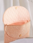 Crystal Embellished Striped Cream Rose Gold Clutch