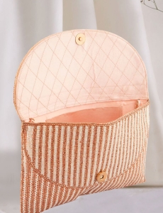 Crystal Embellished Striped Cream Rose Gold Clutch