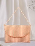Crystal Embellished Striped Cream Rose Gold Clutch