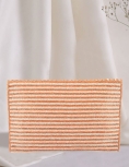Crystal Embellished Striped Cream Rose Gold Clutch