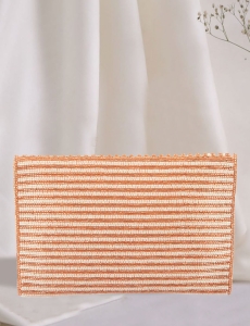 Crystal Embellished Striped Cream Rose Gold Clutch