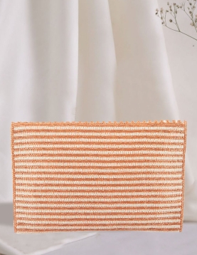 Crystal Embellished Striped Cream Rose Gold Clutch