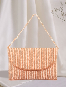 Crystal Embellished Striped Cream Rose Gold Clutch
