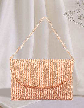 Crystal Embellished Striped Cream Rose Gold Clutch
