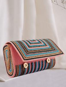 Geometric Cutdana Embellished Pink Multi Clutch