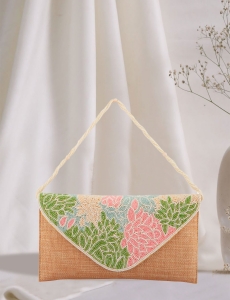 Floral Cutdana Embellished Multi Gold Clutch