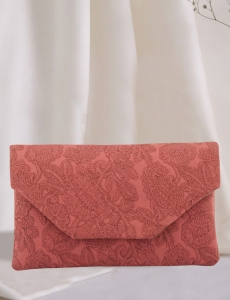 Floral Embossed Onion Pink Clutch
