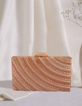 Jewel Stripe Pattern Embellished Rose Gold Clutch