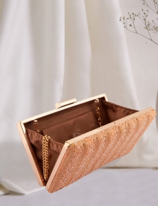 Cutdana Embellished Rose Gold Box Clutch