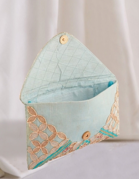 Zardozi Embroidered Sky Blue Clutch
